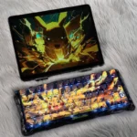 Iconic Pikachu PBT backlit keycaps set in vibrant yellow, featuring luminous side-engraved legends for a playful touch.