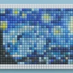 Vibrant pixel art desk mat, viewed from an artistic overhead angle, highlights its large size and unique, blocky retro design. Waterproof and comfortable feel.
