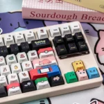 Characters Keycap Set displayed from a unique angle, highlighting its vibrant side-lit RGB glow and translucent iconic Pikachu art.