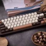 Close-up view of premium Norse Mythology artisan keycaps set, revealing intricate runes and divine symbols with exquisite detail.