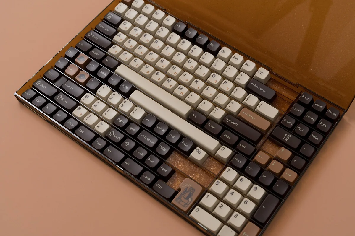 Premium Norse Keycaps full set, showcasing intricate mythology motifs, runes, and divine symbols on artisan and standard keys.