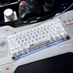 Gallery of Printstream Keycaps Set, revealing iconic metallic sheen and smooth ceramic textures from various angles. Emphasizes the unique dual-finish design.