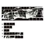 A collection of Mystical Purple Eye PBT keycaps set from various angles, showcasing their unique side-printed legends and translucent design for stunning design.