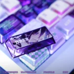 Premium metal Reze Keycaps set gallery: dynamic anime art, metallic industrial design, and RGB-ready translucent glow from multiple angles.