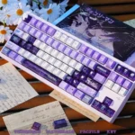 Multi-angle view of premium metal Reze Keycaps Set, highlighting the explosive anime theme, brilliant metallic finish, and translucent RGB-ready design.