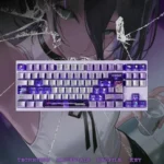 Premium metal Reze Keycaps set displaying dynamic anime art with vibrant RGB lighting, highlighting its explosive theme.