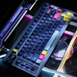 Multiple artistic views of the Rhythm Holic keycap set, highlighting its unique dual-layer design, ethereal glow, and vibrant accents.