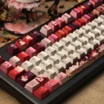 Romeo Juliet PBT dye-sub keycaps set gallery. Multiple angles reveal the literary theme, durable PBT, and romantic celestial motifs.