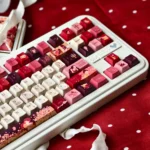 Close-up of Romeo Juliet PBT dye-sublimated keycaps set from various angles. Durable, literary-themed, with artistic romantic celestial designs.