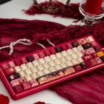 Romeo Juliet Keycaps Set: multiple views of the PBT dye-sublimated literary set. Shows durable keycaps with romantic celestial motifs for an artistic keyboard.