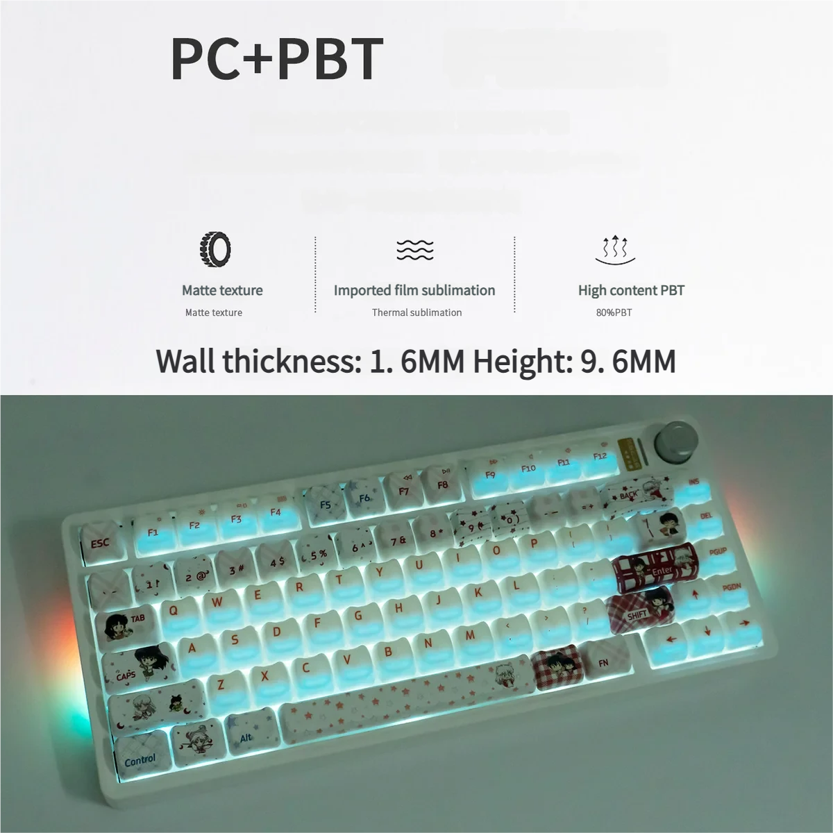 Premium Sesshomaru keycap set from the Inuyasha series, highlighting its smooth jade-like finish and innovative magnetic switch across multiple detailed view.