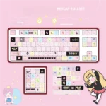 Vibrant Shugo Chara Magical MOA PBT keycaps set displayed from multiple angles, highlighting their exclusive anime characters and charming designs.