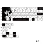 Artistic original character Aoki side-lit PBT keycaps set, showcasing unique designs and clean side legends from multiple angles, ideal for vibrant backlighting.