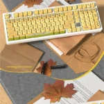 Unique Spring Love Letter PBT Dye-Sub keycaps set displaying delicate floral motifs and soft pastel hues from multiple perspectives, evoking an artistic design.