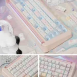 Summer Daydream Keycaps Set, dreamy translucent PBT PC blend, shown from various angles. Light-infused pastel gradients create an ethereal summer aesthetic.