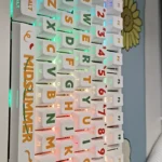 Vibrant Summer Party side-print PBT keycaps set in a gallery, showcasing playful designs and refreshing colors from multiple angles. Enjoy the unique side lettering design.