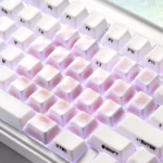 A collection of handcrafted Ice Crack Heart-Shaped Cherry Supplement Keycap Set, each featuring an intricate ice crack pattern and a charming heart design, showcased from various artistic view.