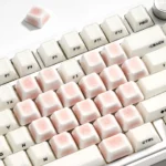 Ice Crack Heart-Shaped Cherry Supplement Keycap Set featuring delicate ice crack patterns and charming heart designs, presented from multiple angles in a detailed product view.