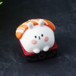 Close-up of the handcrafted Sushi Rabbit resin ESC keycap, highlighting its whimsical design, vibrant colors, and layered epoxy art.