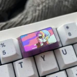 Sylphiette Titanium Artisan Keycap (1.75u Shift) from various angles. Vibrant anime design on polished titanium, capturing Sylphiette's iconic artistic angles.