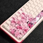 Exclusive charming Tang PBT dye-sub keycap set showcasing unique anime-inspired designs, delicate soft colors, and intricate details from various angles.