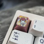 Exclusive Eris Boreas Greyrat titanium keycap. Vibrant Eris art on polished titanium, multiple angles reveal premium ESC key.