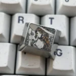 Cartethyia precision-engraved aerospace-grade titanium keycap, displaying the unique intricate metallic patterns of Theme Two, merging industrial elegant design.