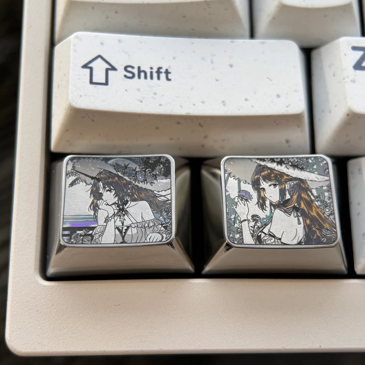 Cartethyia precision-engraved titanium keycap, aerospace-grade, displaying intricate metallic patterns and industrial elegance.