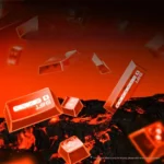 Vibrant transparent blue PC Supplement Keycap Set with an ethereal Dawn gradient, enhancing custom keyboards with artistic, luminous aesthetics.