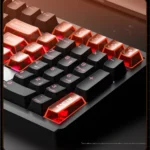 Vibrant Dawn Transparent PC Supplement Keycap Set, showcasing ethereal light and gradient colors from multiple angles. A unique artistic transparent aesthetic.