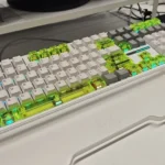 Transparent black Dawn PC Supplement Keycap Set with an ethereal gradient glow, showcasing their unique artistic aesthetic and transparent design.