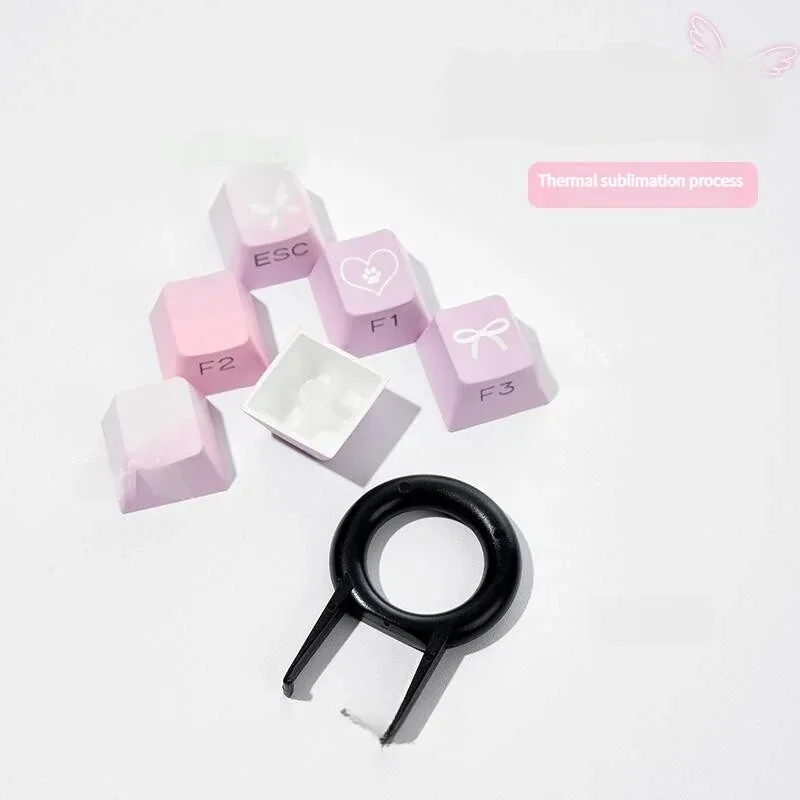 Multiple angles of the Valorant Clove side-lit PBT keycaps set, showcasing its unique ethereal design and radiant legends.