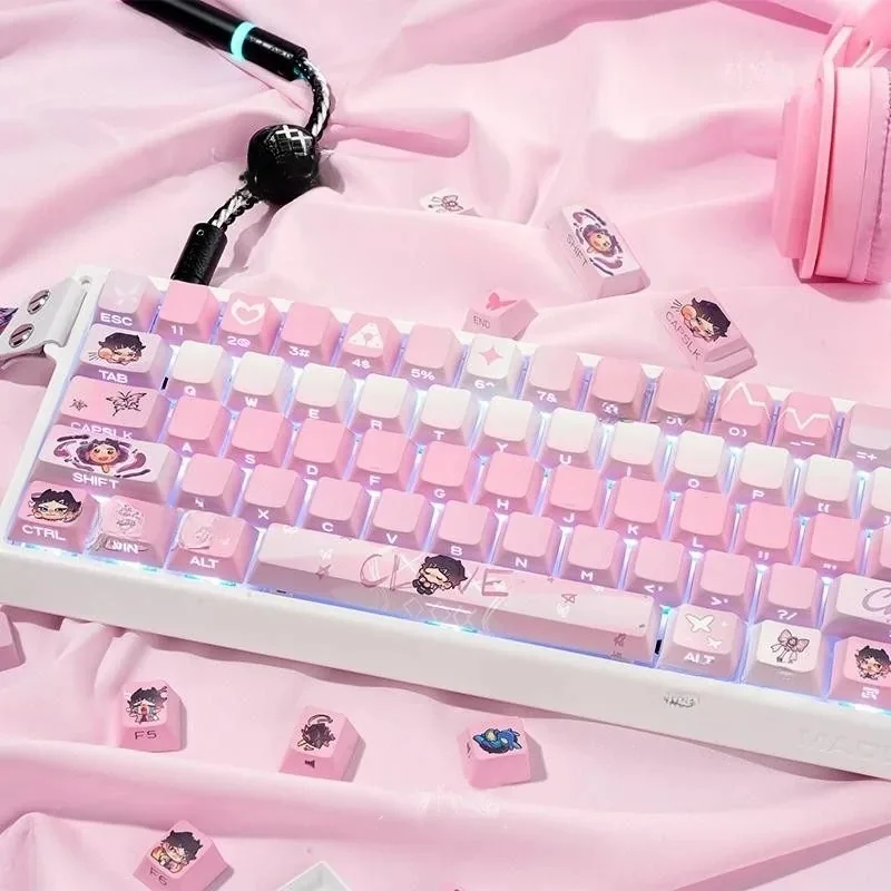 Stunning Valorant Clove Side-lit PBT Keycaps Set, showcasing ethereal twilight butterfly art and radiant side-lit legends, perfect for RGB keyboard.