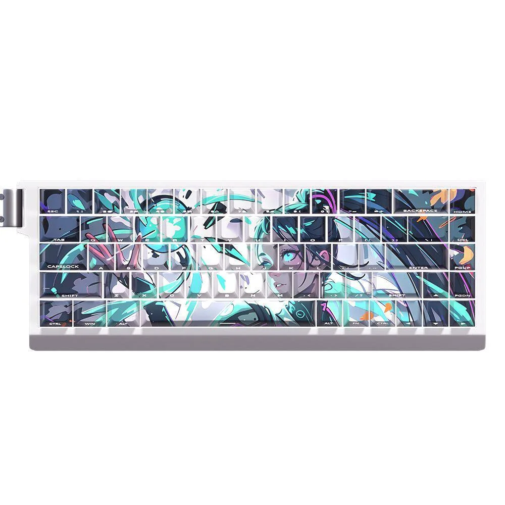 Valorant Sage PBT keycaps set for magnetic switch keyboards, showcasing clean side-printed legends and vibrant backlighting from multiple angles.