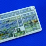 A collection of images showcasing the Van Gogh Misty Translucent PC Keycaps Set, highlighting their artistic frosted design, dreamlike diffused glow.