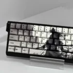 Vivid close-up of durable PBT Warrior Keycaps Set, highlighting detailed dye-sublimated Japanese warrior motifs and sharp lines from various angles.