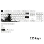 Close-up view of the unique expressive Warrior PBT dye-sub keycap set, highlighting the vibrant original art and durable PBT material from a distinctive design.