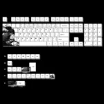 Artistic premium dye-sub PBT themed keycaps set featuring vibrant anime and stoic samurai designs, shown from various angles to emphasize quality and details.