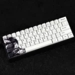 Artistic main display of premium Dye-Sub PBT themed keycaps set, showcasing vibrant anime and stoic samurai motifs for visual impact.