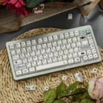 Subtle multi-tone white Zen PBT keycaps set, showcasing a harmonious, clean design with a natural aesthetic.