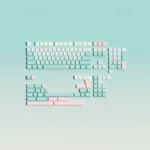 Detailed view of Winter Angler PBT dye-sub keycaps set, revealing crisp hues legends on durable PBT, embodying the serene winter fishing.