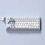 Wuthering Waves Shorekeeper PBT keycap set from multiple angles, showcasing its dark sci-fi fantasy aesthetic and crisp side-printed, shine-through legend.