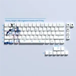 Wuthering Waves Shorekeeper 74-key PBT keycap set, featuring side-printed, shine-through legends in a dark, sci-fi guardian style for 60/68 keyboards.