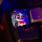 Handcrafted translucent resin Zombie Groom keycap, a darkly romantic gothic character glowing eerily, showcasing intricate artisan details for mechanical keyboard.