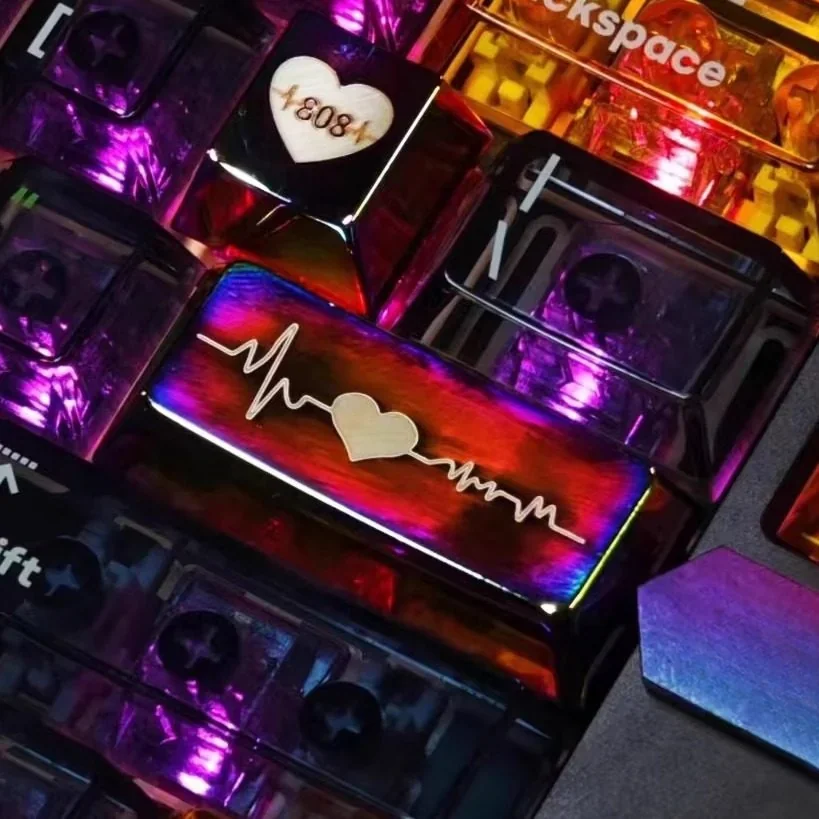 Vibrant 808 bass Heartbeat keycap, an artistic masterpiece with a rhythmic heartbeat and sound wave design, capturing the essence of music.