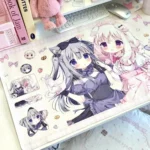 A delightful close-up of the Amairo Chocolate Desk Mat, highlighting its sweet kawaii dessert illustrations and characters art. Elevates your workspace.