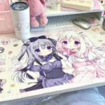 Detailed view of the Amairo Chocolate Desk Mat, highlighting its adorable kawaii dessert illustrations and warm tones, creating a uniquely sweet workspace.