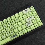 An artistic close-up of the Bold Graffiti PBT Keycaps Set, capturing the vibrant urban street art design and emphasizing their lasting PBT quality.