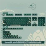 Premium PBT Dye-Sub Animal Crossing keycaps set, showcasing a close-up of the charming aesthetic with deep greens and natural earthy tones.