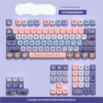 Detailed shot of enchanting Apprentice Witch PBT dye-sub keycaps set, revealing intricate arcane symbols and mystical pastel hues from a unique side angles.